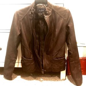XS cole Han dark brown leather jacket never worn!
